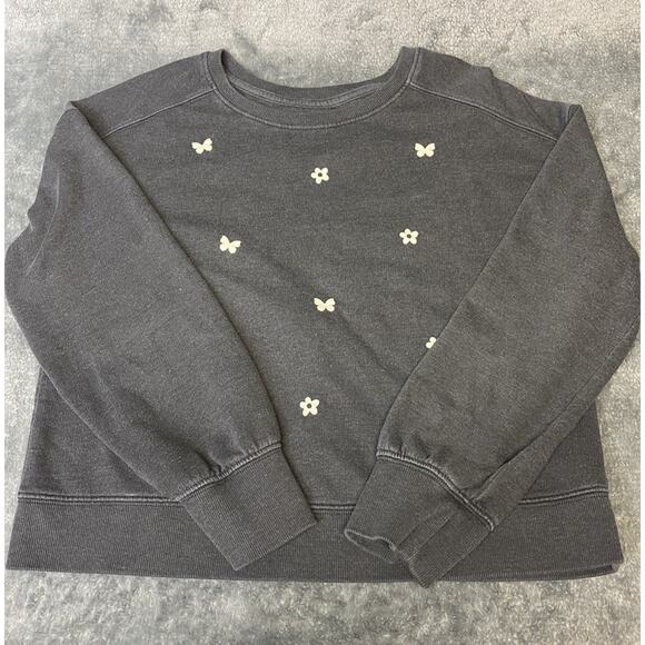 Cat & Jack Faded Gray Butterfly & Flower Sweatshirt Girls Size L 10-12 - Picture 4 of 7